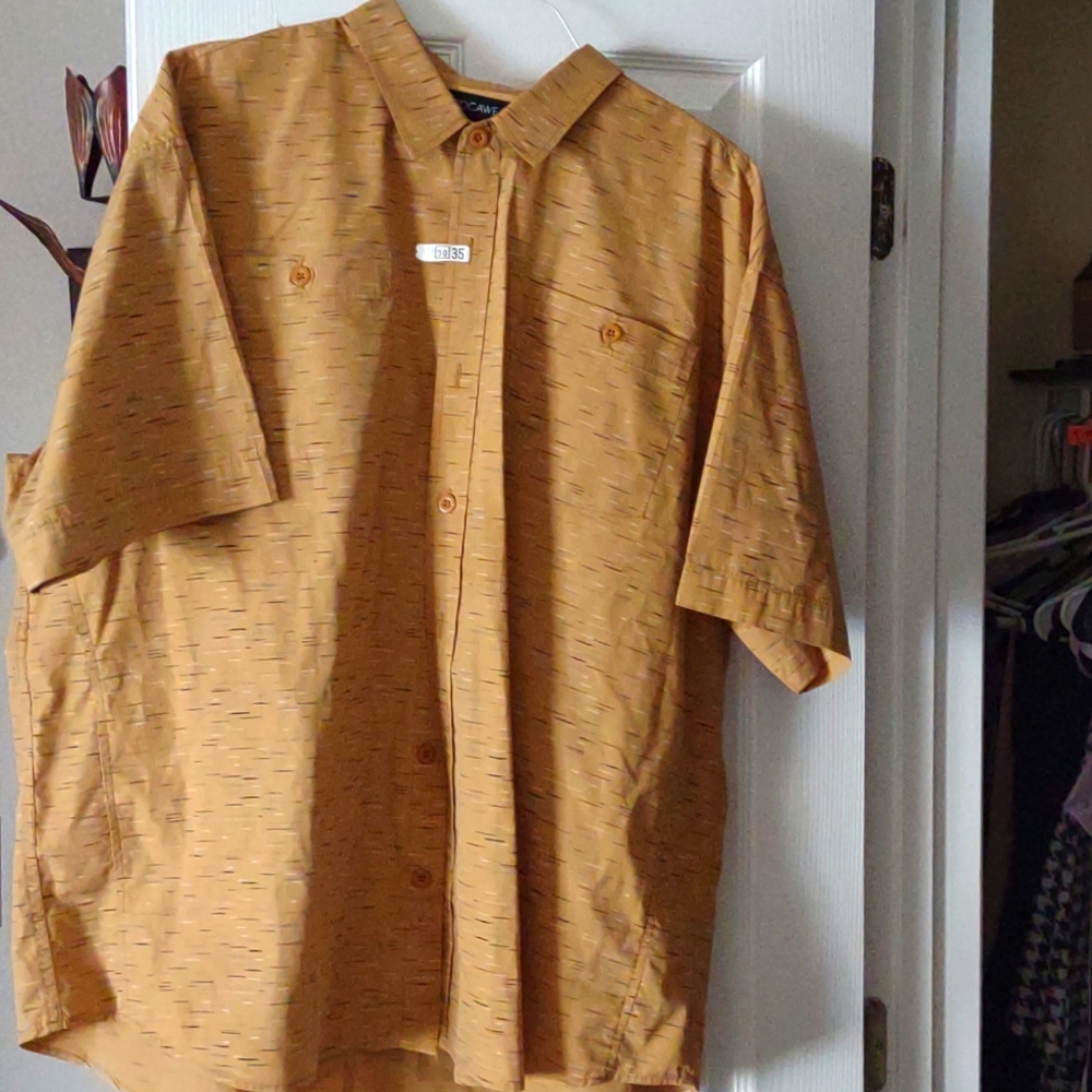 Rocawear Dressy Casual Shirt Mustard with Black, Gray, White Lines in Material